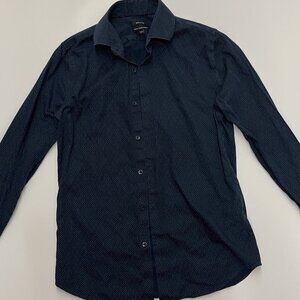 RW & CO MEN’S SLIM FIT Navy and Dots Button Casual Shirt sz Small 15-15 1/2 Neck
